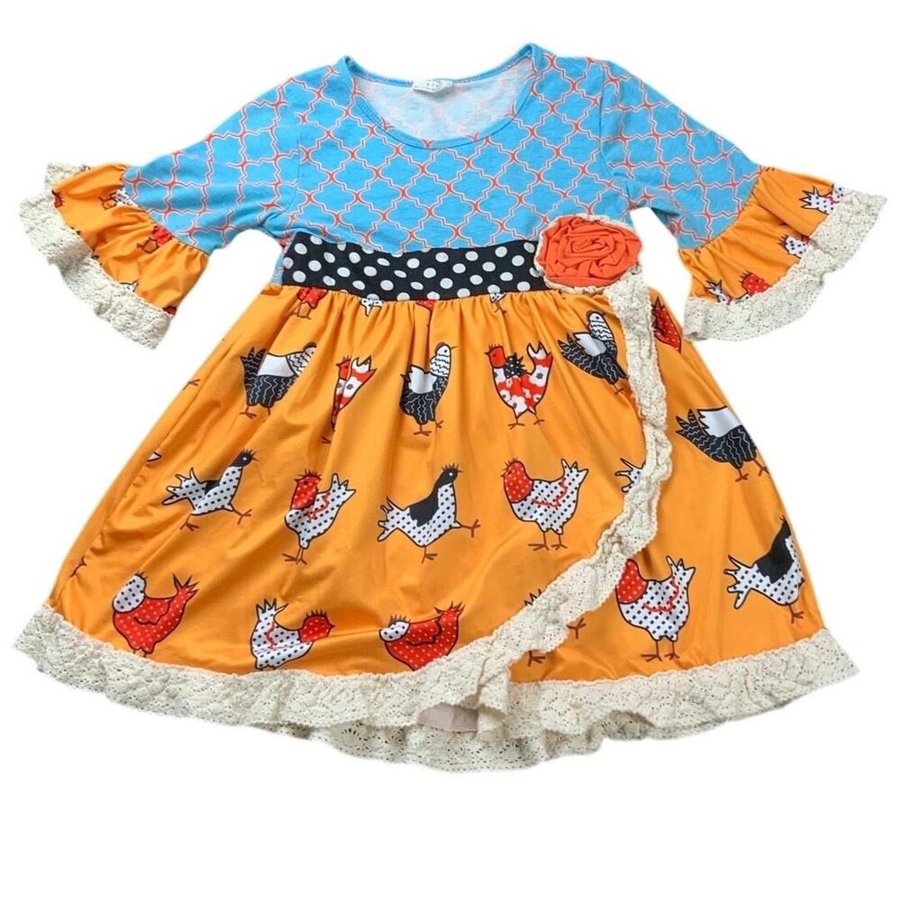 Tutus & Lulus Girls Chicken Farm Boutique Dress Lace Ruffle Size 6-7